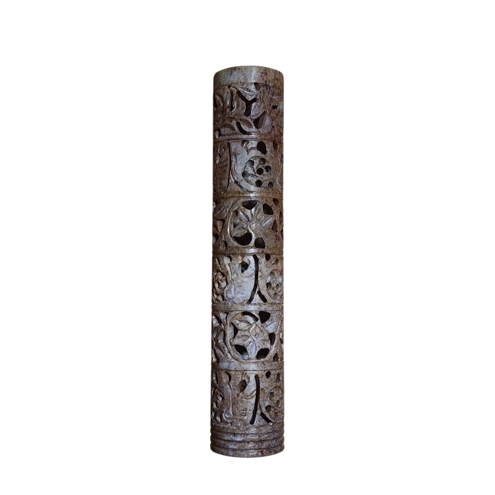Hand-Carved Soapstone Incense Holder Tower – 8.5" Decorative Burner
